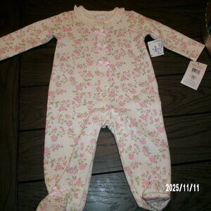 NWT Laura Ashley Quilted Floral One Piece Romper Footed Sleep& Play Girls 3-6 M